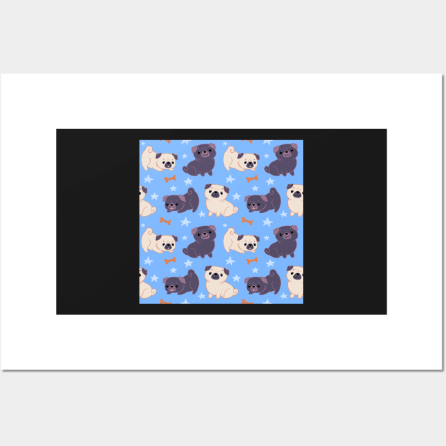 Blue Pug Pattern Wall Art by esturgeo